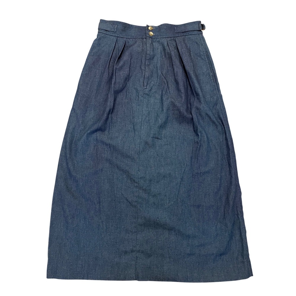 Vintage David Brooks Ltd Midi Skirt 90s Blue Denim Chambray High Waist Pleated